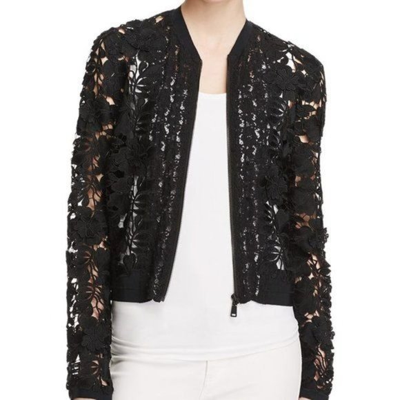 Elie Tahari Jackets & Blazers - Elie Tahari Glenna Mixed Floral Lace Applique Bomber Jacket in Black, S - Rare